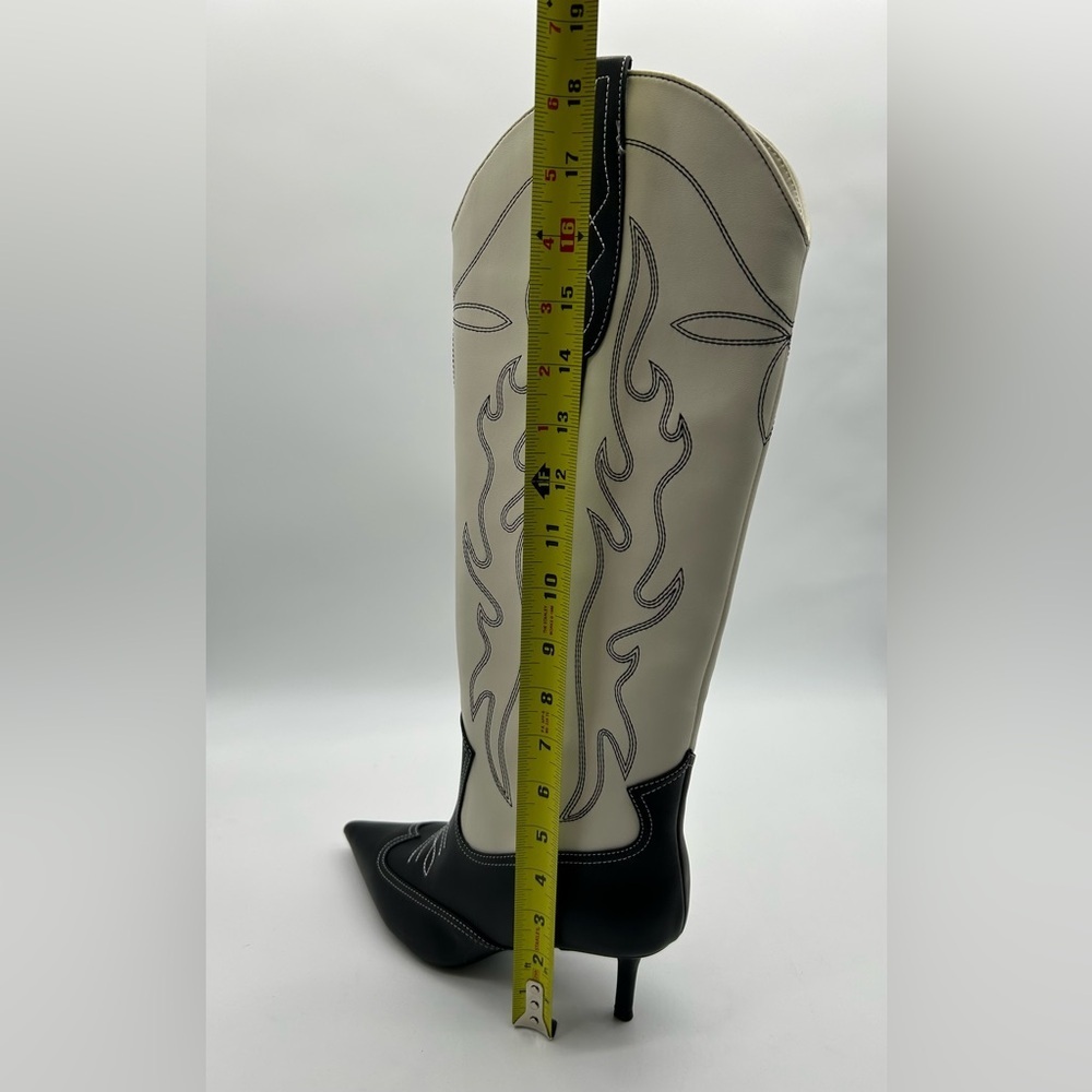 INC Hayleigh Knee-High Cowboy Vegan Boots | Black & Bone Size 7M | New With Box - Picture 7 of 11